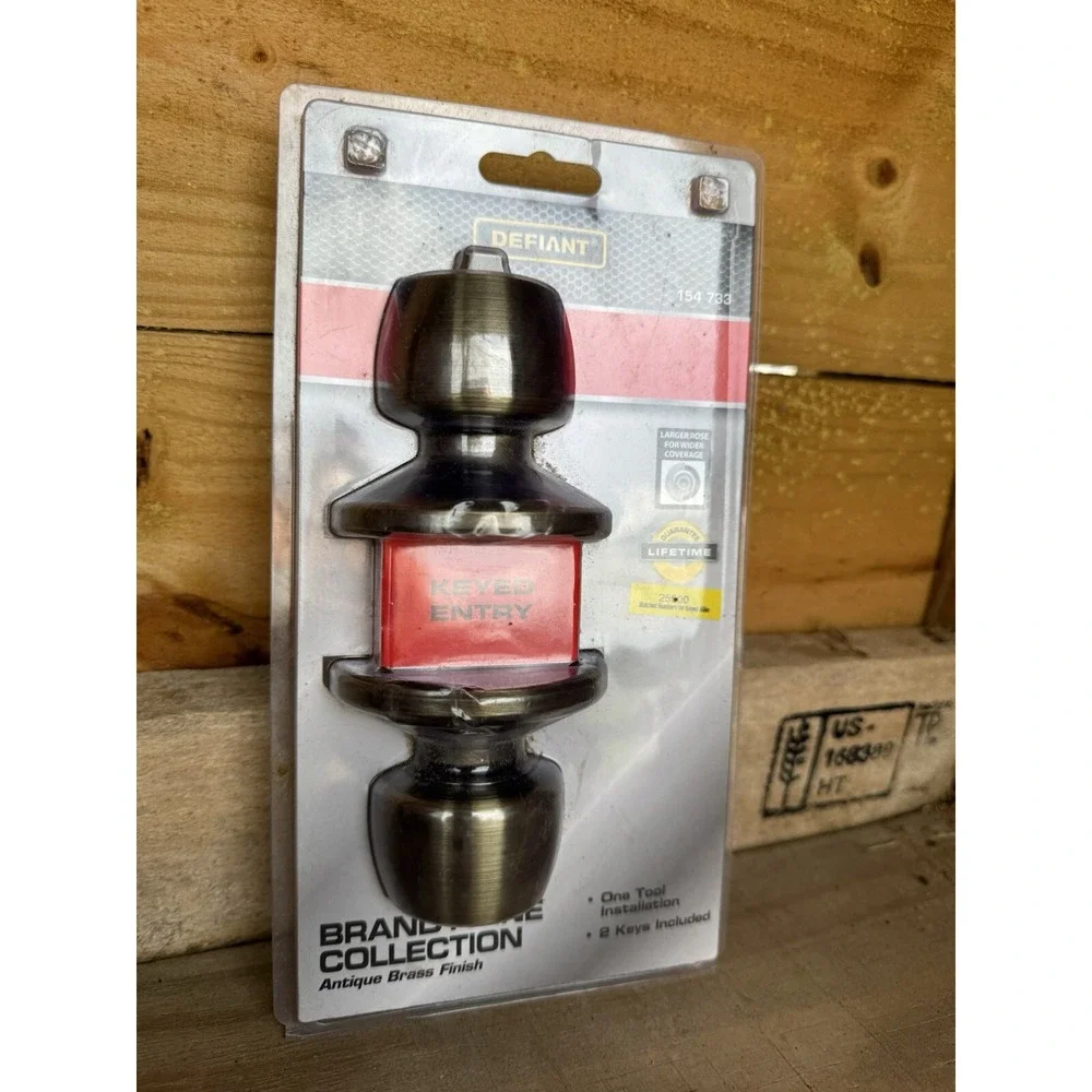 Defiant Brandywine Antique Brass Finish Keyed Entry‎ Knob 154-733 New Sealed